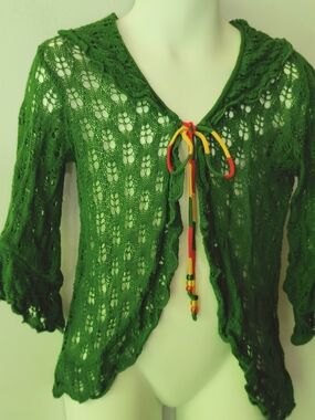 Boo Foo Woo Japan Green Crochet Tie-Front Cardigan 4 Years